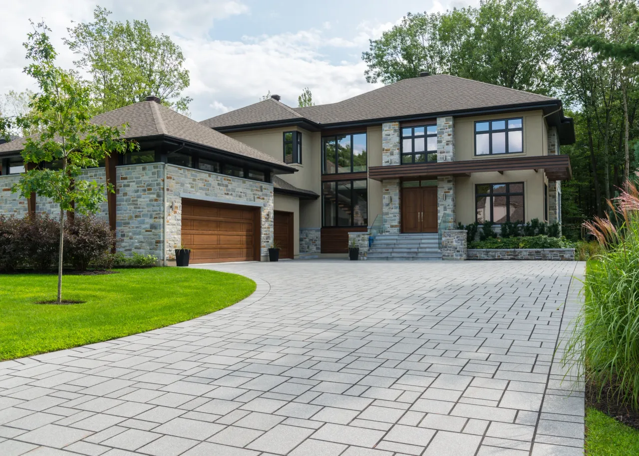 A west-end custom home at dusk